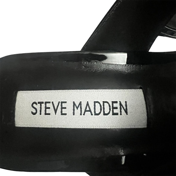 Steve Madden Black Faux Leather Thong Adjustable Y2K Glam Heels Sandals Size 7M - Picture 8 of 11